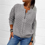 Fashion Hollow Knitted Jacket Zip-up Long-sleeved Tops Women's Clothing