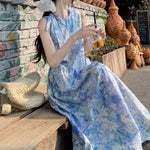 Beach Vacation Strappy Blue Floral Tank Dress