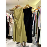 Niche Drawstring Figure-flattering Sleeveless Solid-color Dress