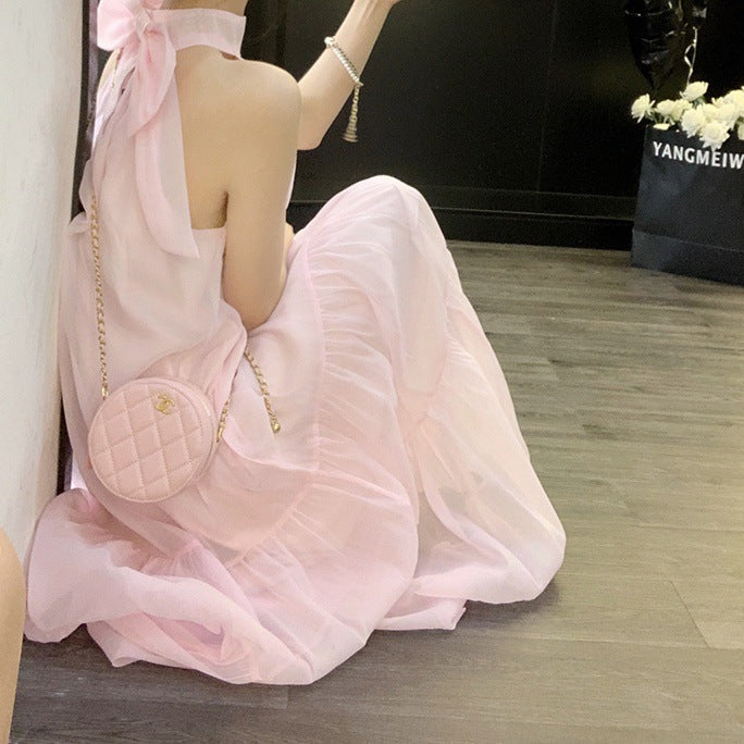 Women's French-style Mesh Halter Strap Dress