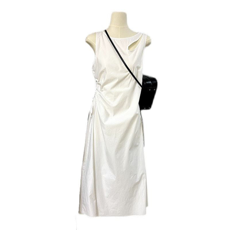 Niche Drawstring Figure-flattering Sleeveless Solid-color Dress